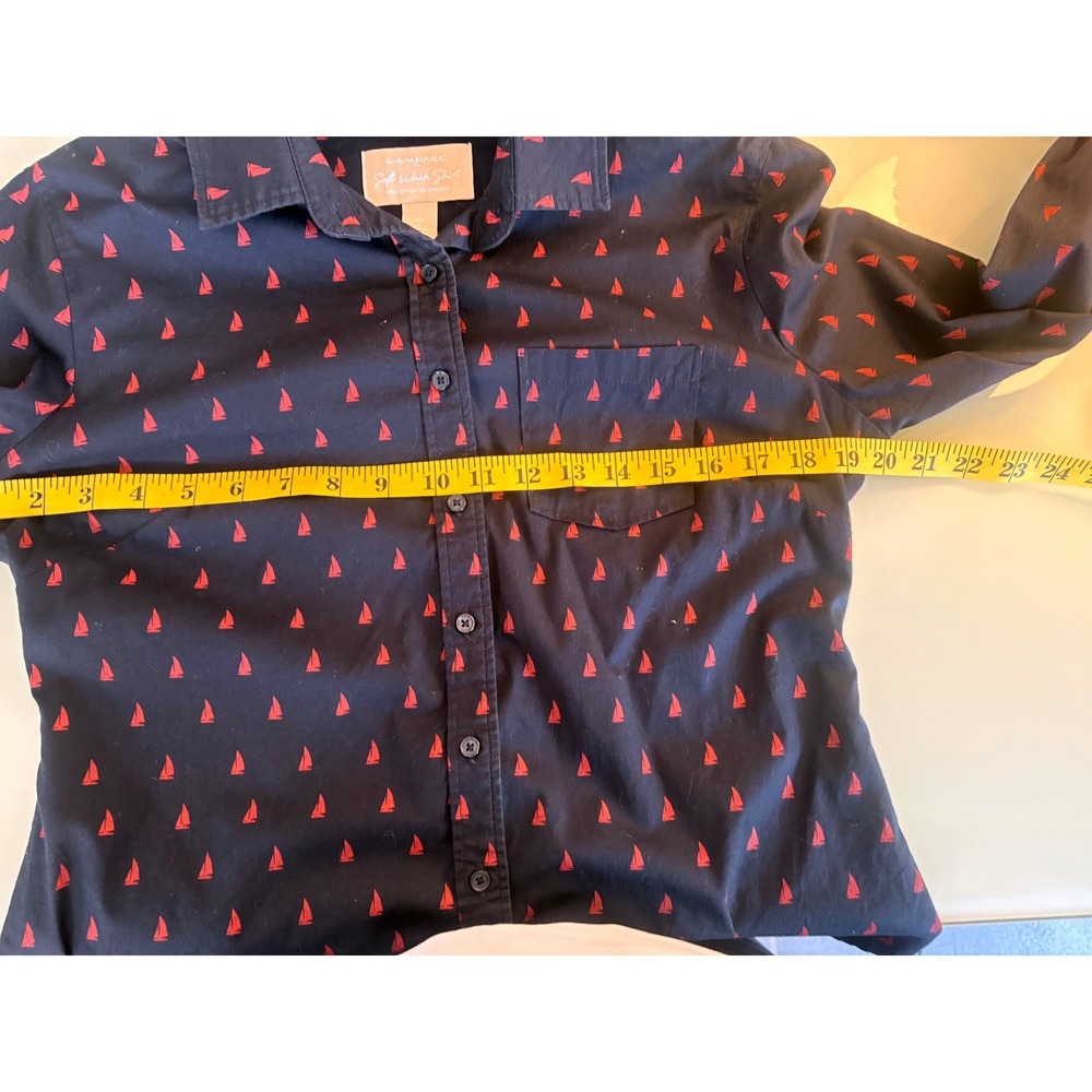 Banana Republic Soft Wash Sailboat Print Button Shirt XS Navy Stretch Cotton - Picture 5 of 7